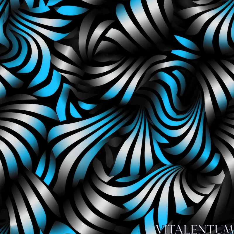 Reflective Blue and White Striped Pattern on Black Background AI Image