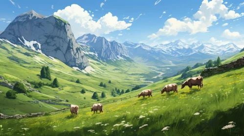 Serene Mountain Valley Landscape Painting