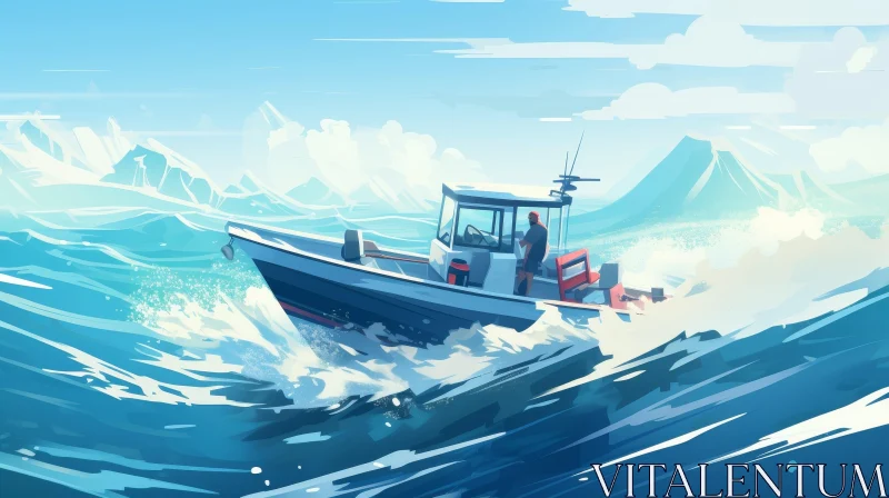 Speedboat Racing in Rough Sea Painting AI Image