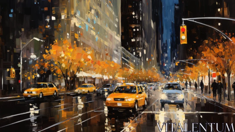 Urban City Street Painting | Realistic Style | Rainy Day Scene AI Image