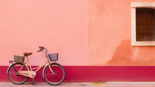 Vintage Bicycle Against Pink Wall