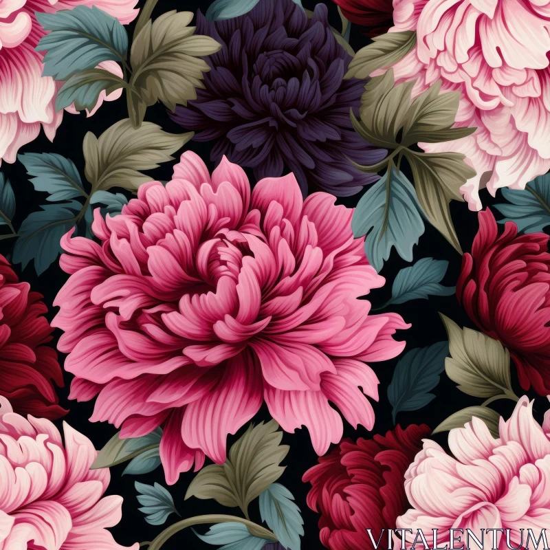 Vintage Floral Pattern - Dark Background AI Image