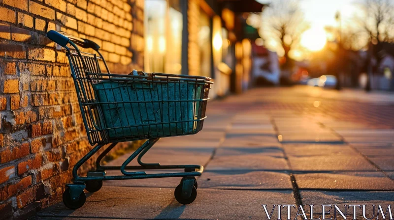 Abandoned Shopping Cart on Sidewalk: Captivating Photograph AI Image