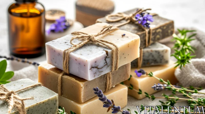 Artistic Handmade Soap Bars on a Rustic Wooden Background AI Image