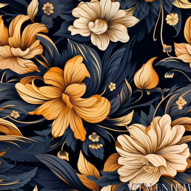 Elegant Dark Blue Floral Pattern AI Image