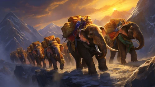 Elephants in Mountain Pass Digital Painting