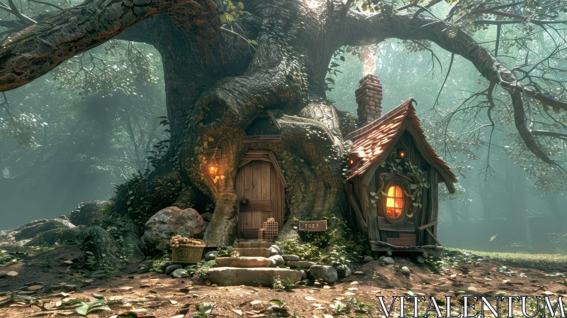 Enchanting Forest Cottage Painting AI Image