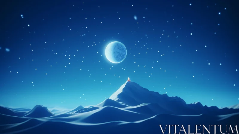 Enchanting Snowy Mountain Night Landscape AI Image
