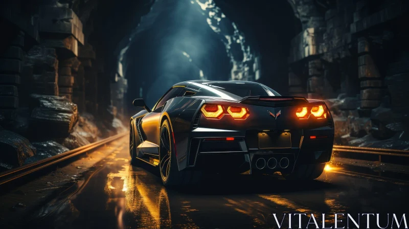 Enigmatic Tunnel Drive: Mysterious Sports Car Journey AI Image