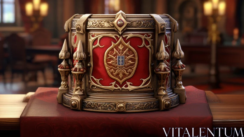 Golden and Red Jewelry Box 3D Rendering AI Image