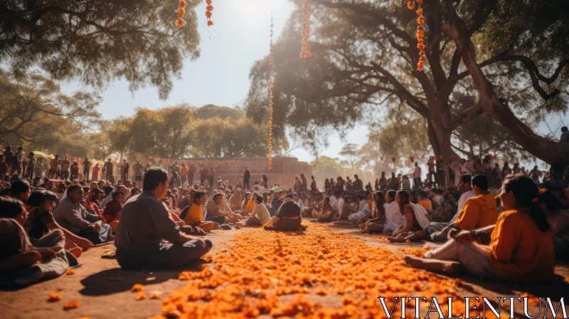 Indian Traditions Celebration - Floral Gathering Under Sunrays AI Image