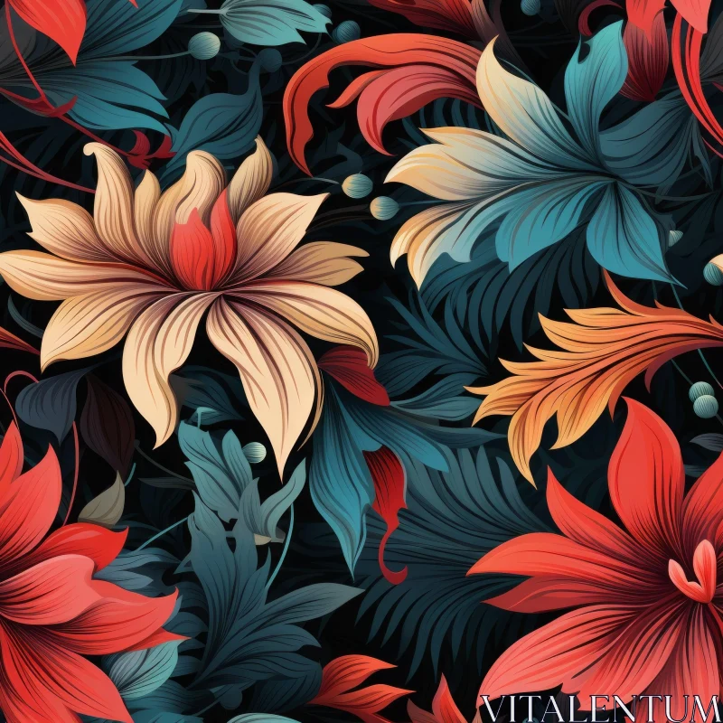 Intricate Floral Pattern on Dark Blue Background AI Image