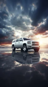 Luxury SUV - Silver GMC Yukon Denali with Dramatic Sky