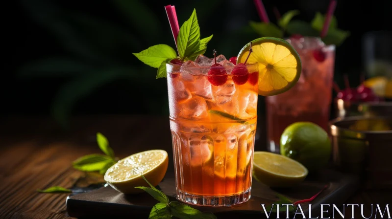 Refreshing Cocktail with Cherries and Lime AI Image