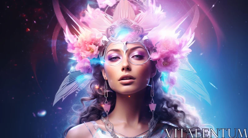 Serene Woman with Flower Headdress AI Image