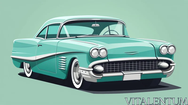 AI ART Vintage 1950s American Classic Car in Light Blue