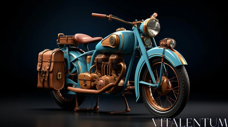 AI ART Vintage Motorcycle with Blue Frame and Brown Leather Seat