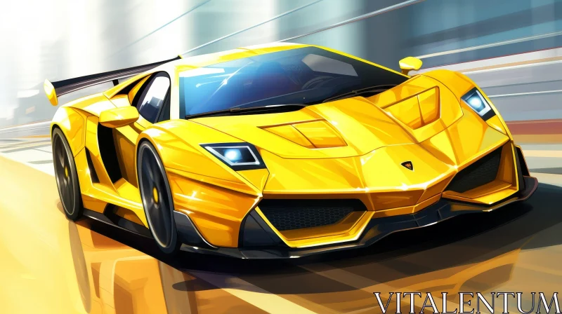 AI ART Yellow Lamborghini Aventador SVJ Roadster Speeding on Asphalt Road