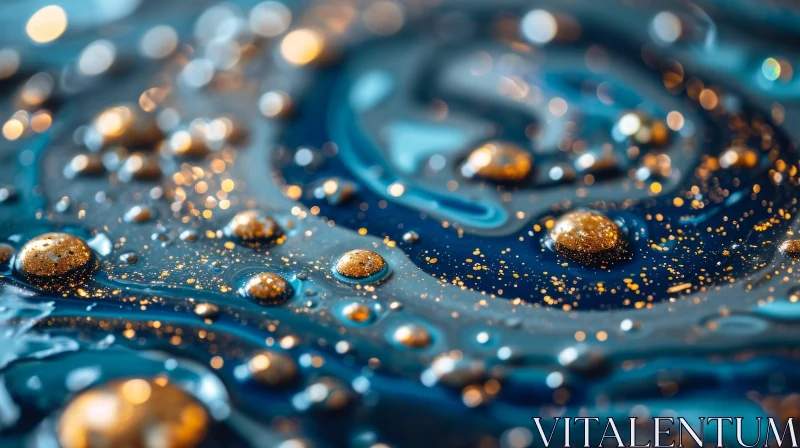 Abstract Blue and Gold Liquid Art: Mesmerizing Marbled Swirls AI Image