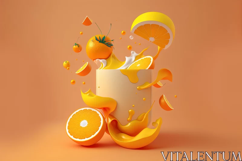 Abstract HD Photography of Fruit in Orange Juice | Paper Sculptures Inspired AI Image