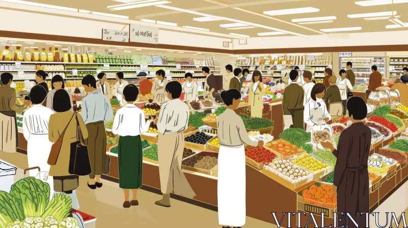 Busy Grocery Store: A Captivating Scene of Shopping AI Image