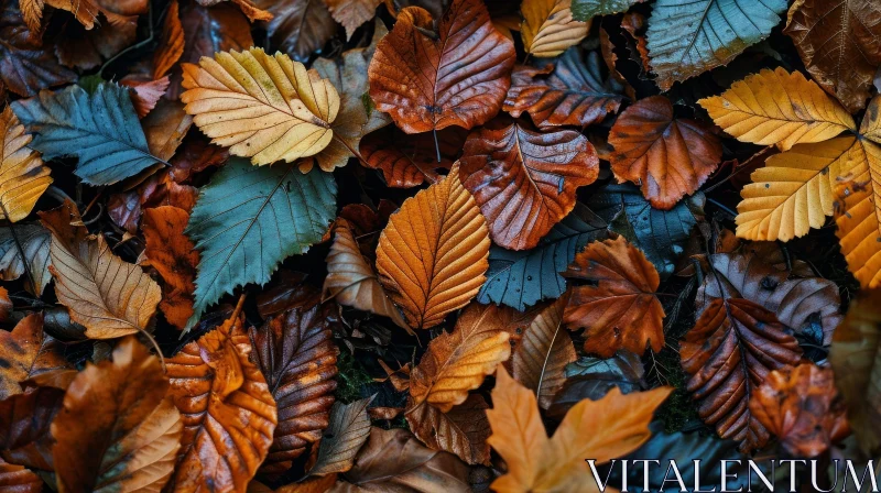 Close-Up of Colorful Fallen Leaves in Autumn AI Image