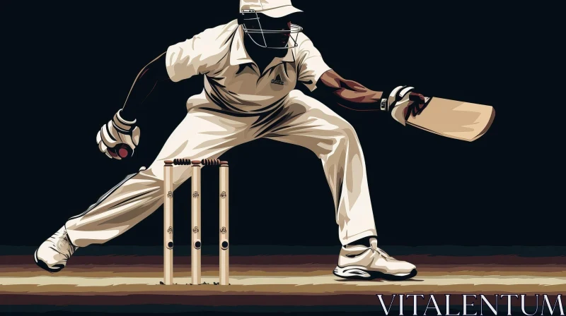 Cricket Player Illustration in Action AI Image