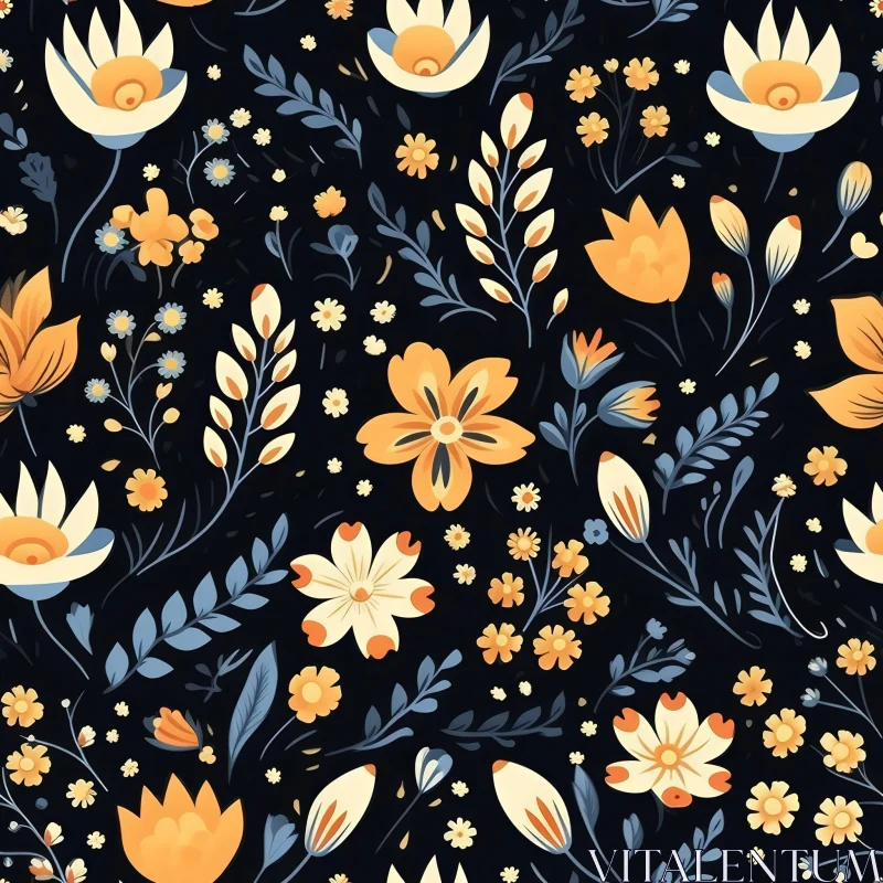 Dark Blue Floral Pattern - Seamless Design AI Image