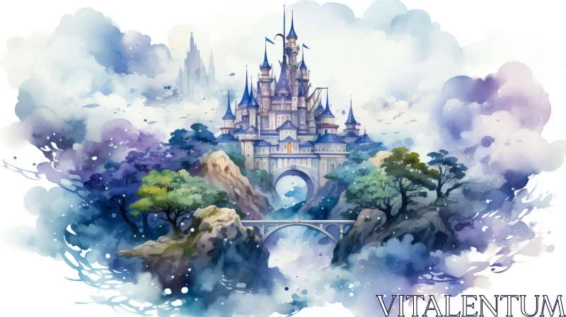 Enchanting Fairytale Castle Watercolor Painting AI Image