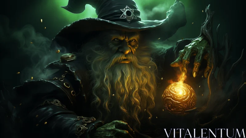 Enigmatic Wizard in Dark Room - Mystical Artwork AI Image