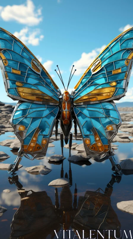 Futuristic Sci-fi Butterfly Artwork with Metallic Elements AI Image