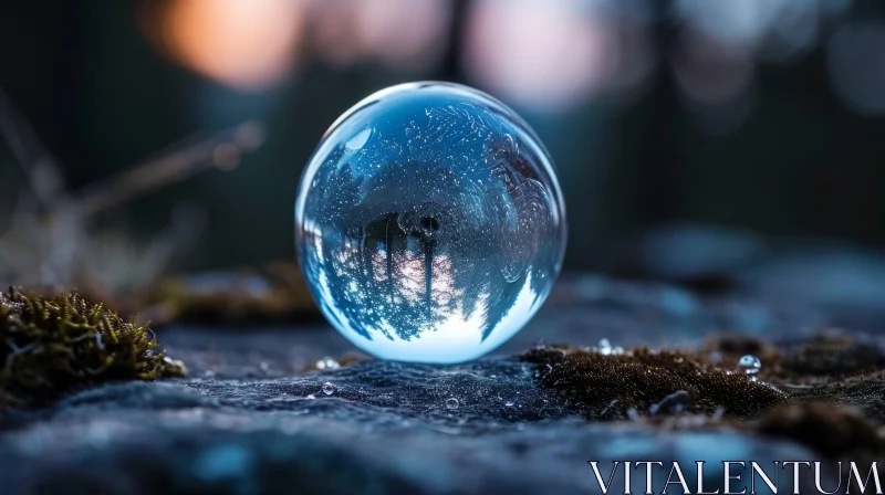 Glass Ball with Forest Reflection - Serene Nature Photography AI Image