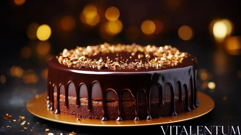 Indulgent Chocolate Cake with Ganache and Gold Leaf Sprinkles AI Image