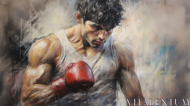 Intense Boxer Painting Under Stormy Sky AI Image