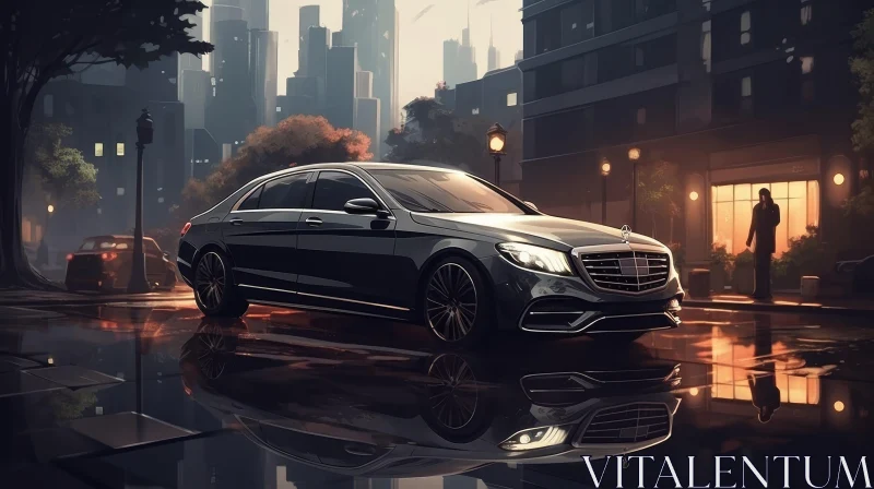 AI ART Luxury Black Mercedes-Benz S-Class Night City Scene