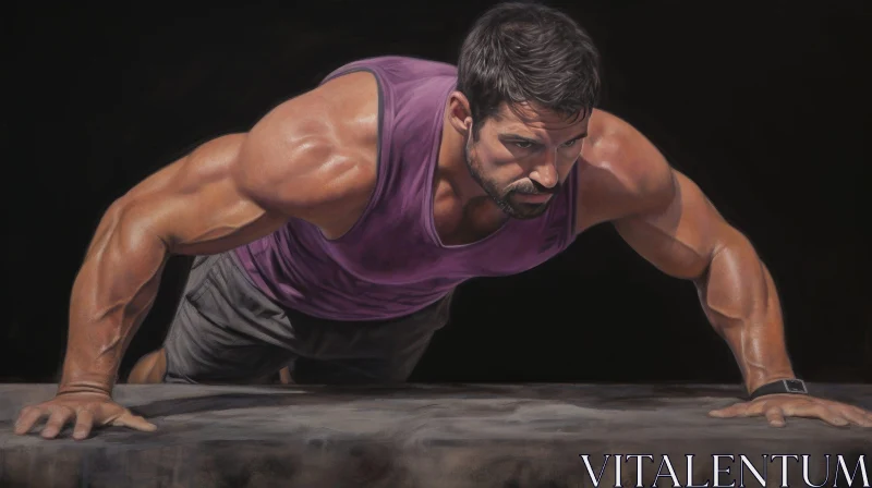 Muscular Man Doing Pushups - Realistic Painting AI Image