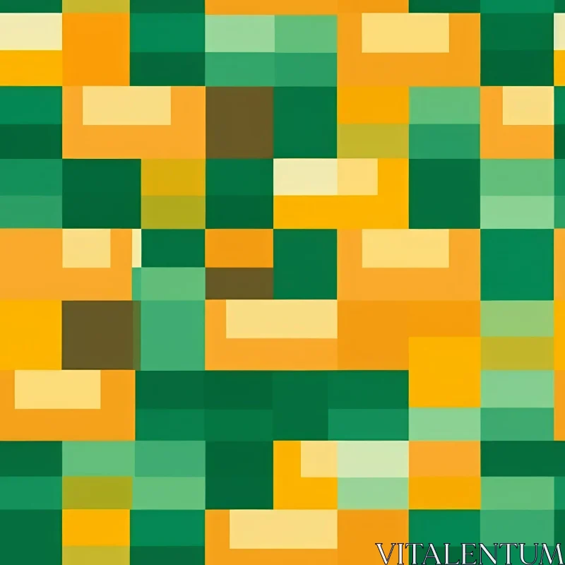 Pixelated Green and Yellow Geometric Pattern AI Image
