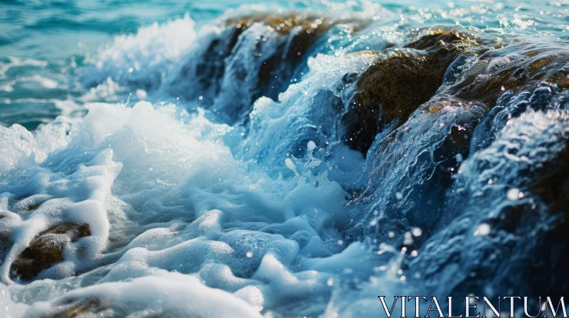 Powerful and Beautiful Ocean Waves on a Rocky Beach AI Image
