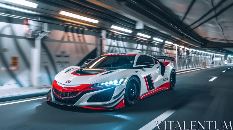 Speeding Sports Car in Dark Tunnel AI Image