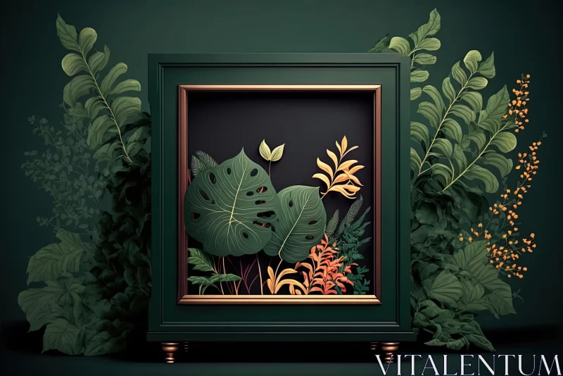Unique 3D Abstract Illustration of Green Box with Plants AI Image