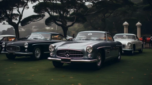Vintage Cars Parked on Green Lawn