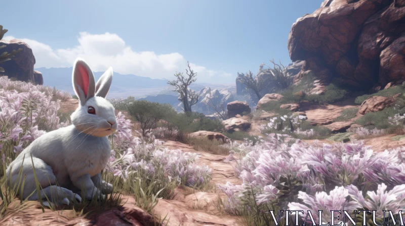 White Rabbit in Floral Wilderness: An Immersive Naturecore Experience AI Image