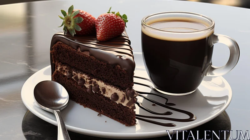Decadent Chocolate Cake with Strawberries and Coffee AI Image