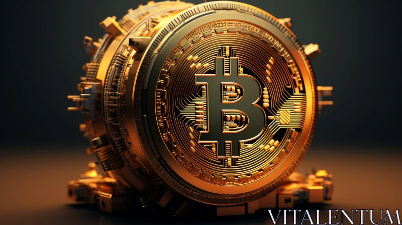 Golden Bitcoin 3D Rendering - Detailed and Illuminated AI Image