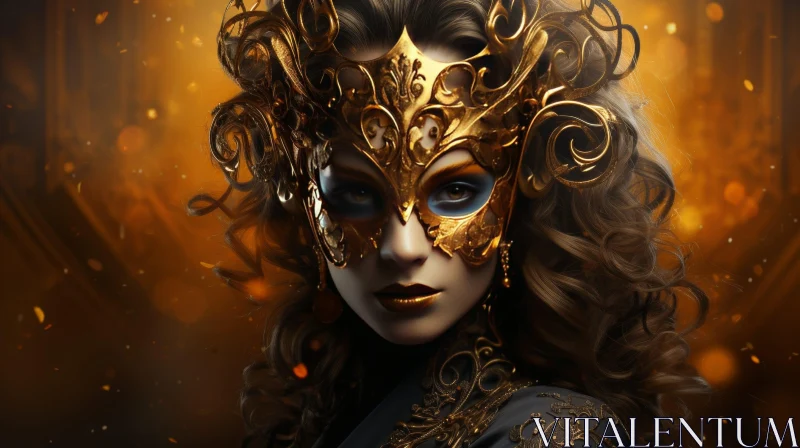 Intricately Designed Golden Mask - Young Woman Portrait AI Image