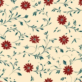 Red Floral Pattern on Beige Background
