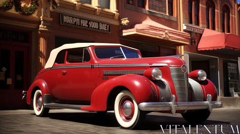 Red Vintage Car on City Street AI Image
