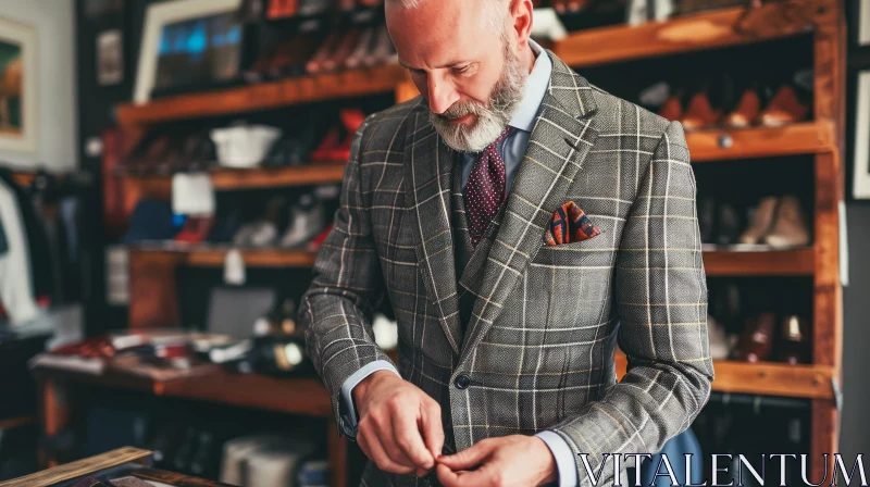 Sophisticated Man Adjusting Cufflinks in High-End Store AI Image