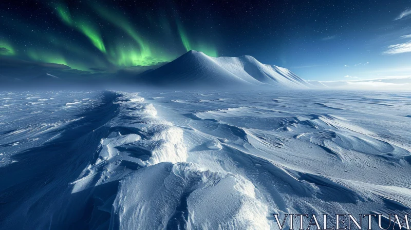 AI ART Winter Wonderland - Majestic Mountain and Aurora Borealis