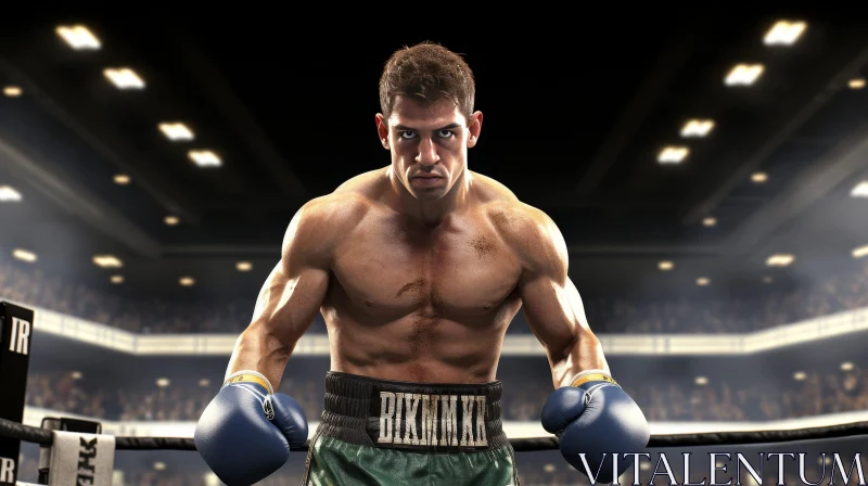 Young Male Boxer in Boxing Ring - Determined Athlete AI Image